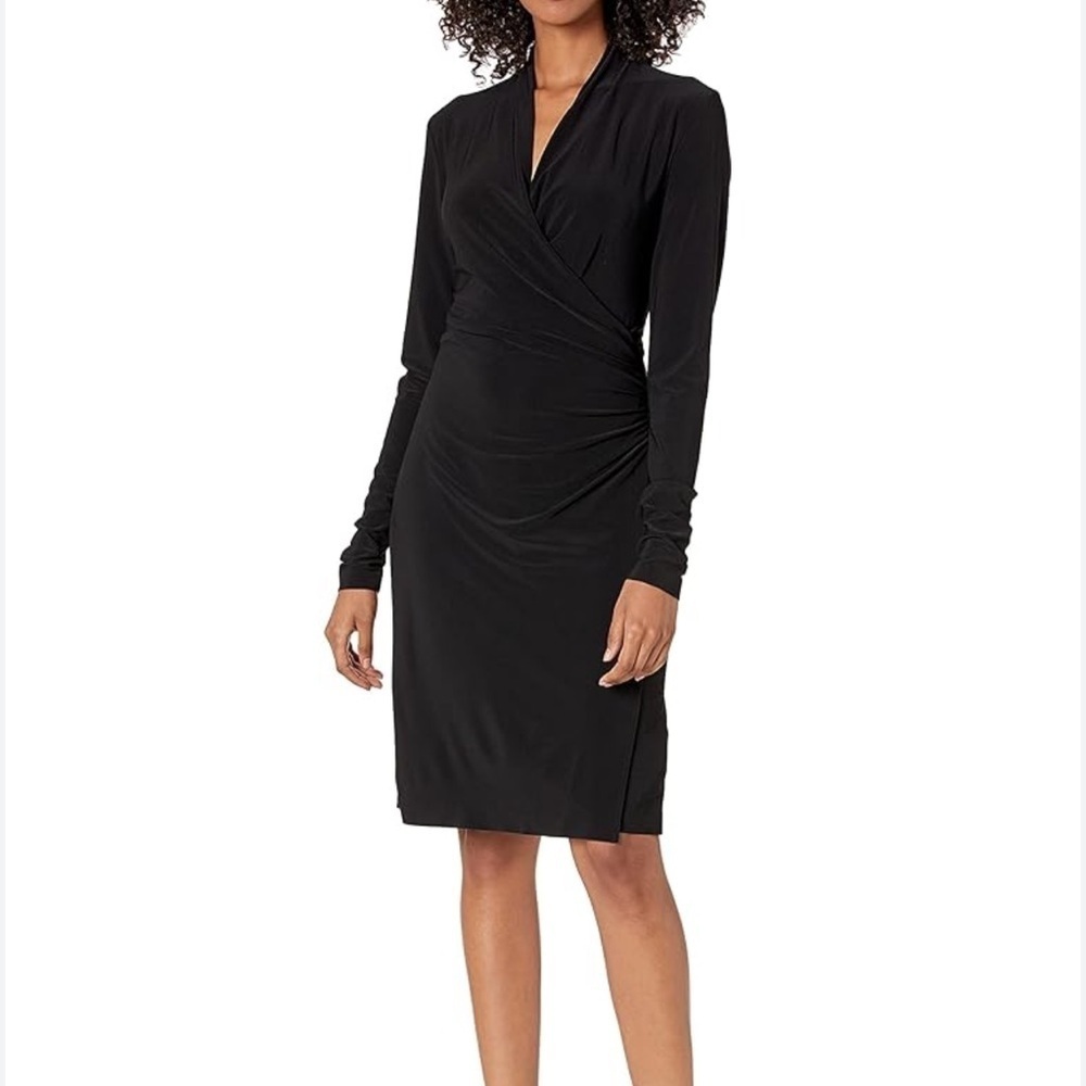 Norma Kamali Black Ruched faux wrap draped Dress